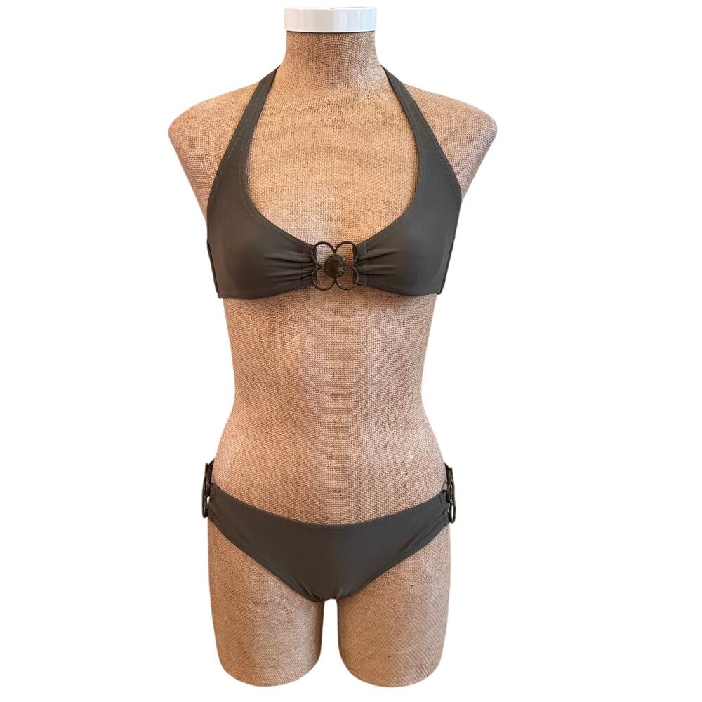 Louis Vuitton Olive Green Floral Charm Bikini Bathing Swim Suit Size 36 US 4